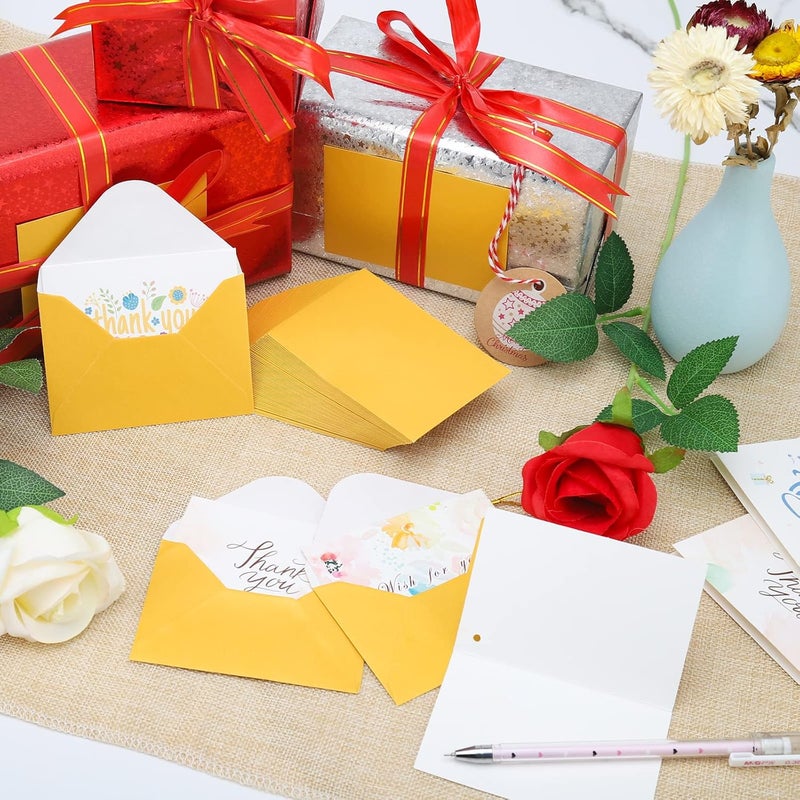 Keketer 100 Pack 4 x 2.75'' Mini Envelopes Metallic Gold 120GSM Gift Card Envelopes Bulk Small Paper Gift Card Sleeves Greeting Card Business Card Tiny Envelope Pockets for Card & Invitation - Image 5
